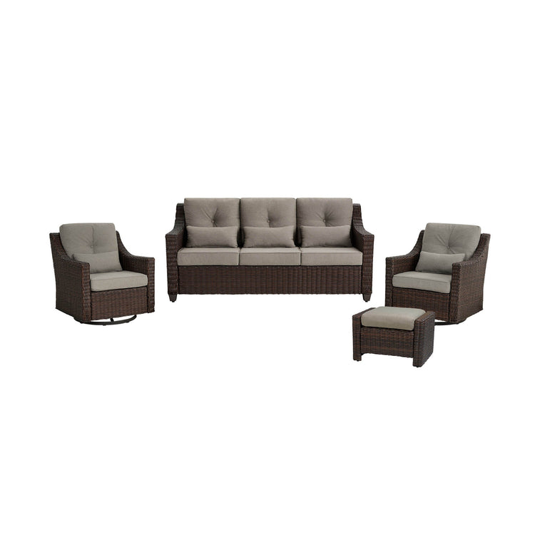 Canapé d'extérieur en rotin Elara avec fauteuils pivotants à bascule - 5 places