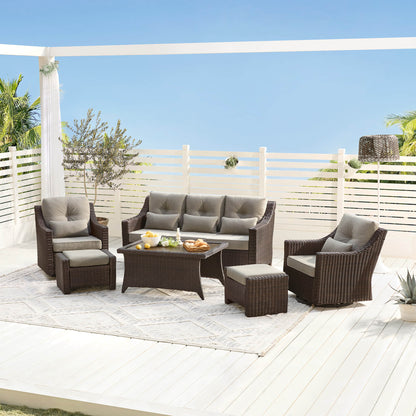 Ensemble de canapés d'extérieur en rotin Elara avec fauteuils à bascule et table basse - 5 places