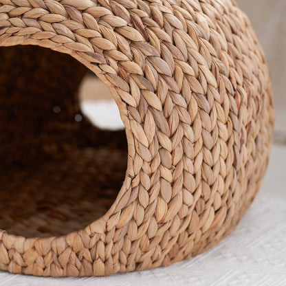 Betty Water Hyacinth Woven Wicker Round Pet Bed with Handles