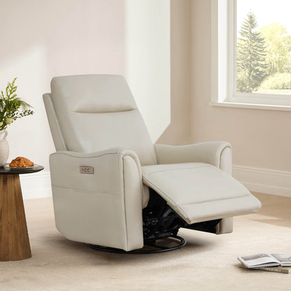 James Modern Genuine Leather Power Swivel Glider Recliner