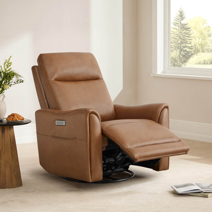 James Modern Genuine Leather Power Swivel Glider Recliner