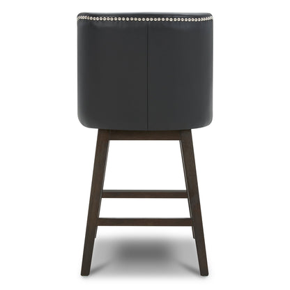CHITA LIVING-Asher Swivel Counter Stool with Nailhead Trim( Set of 2)-Counter Stools-Faux Leather-Black-