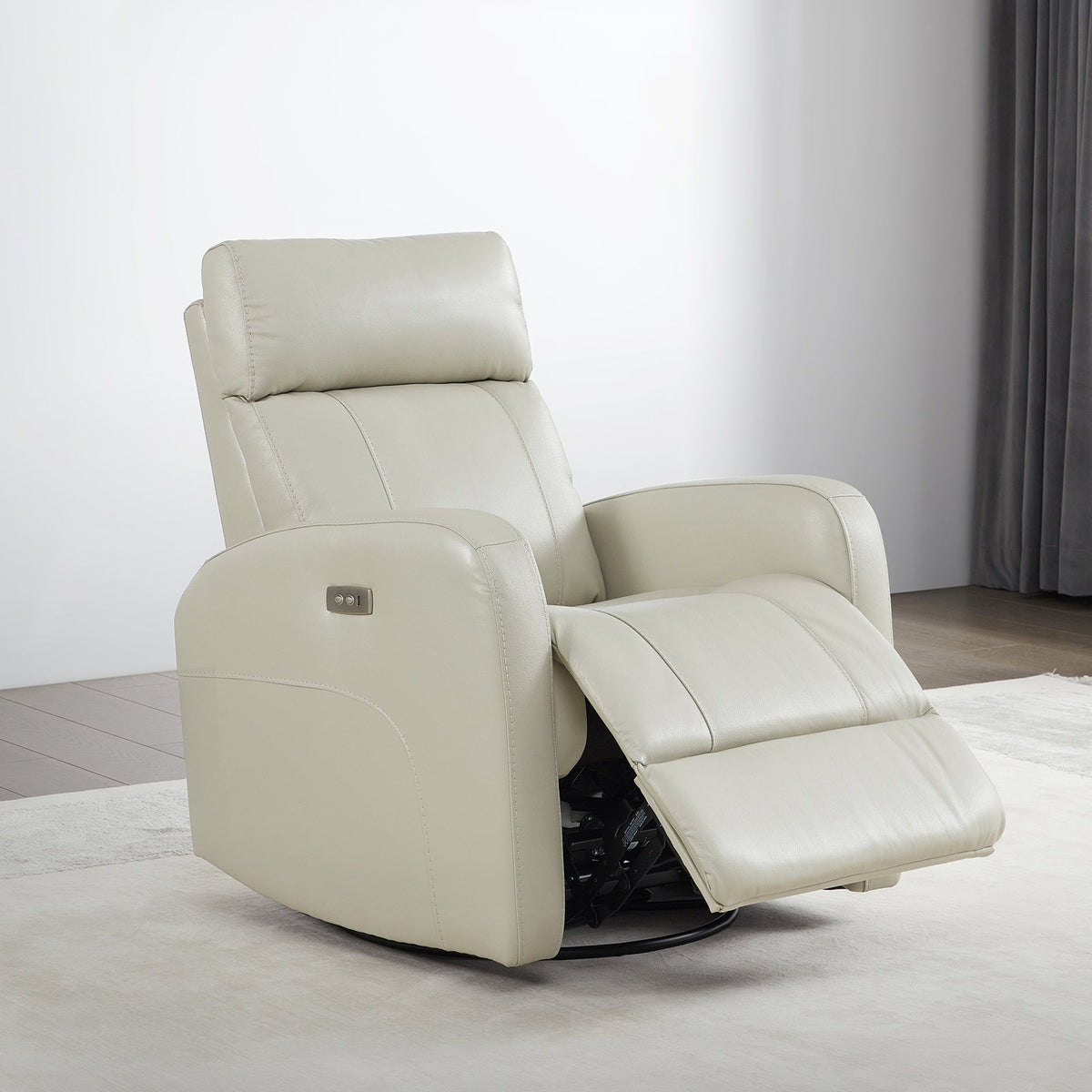 CHITA LIVING-Joy Power Swivel Recliner with Manual Headrest-Recliners-Genuine Leather-Light Gray-