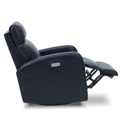 CHITA LIVING-Joy Power Swivel Recliner with Manual Headrest-Recliners-Genuine Leather-Navy-