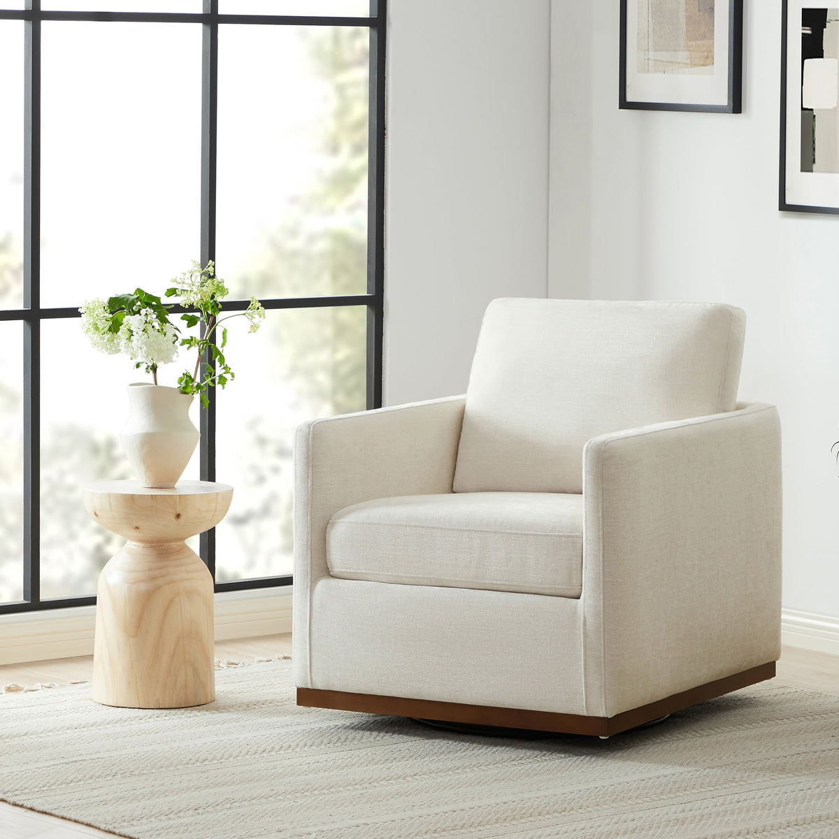 CHITA LIVING-Henry Swivel Accent Chair with Wood Base-Accent Chair-Faux Leather-Navy Blue-