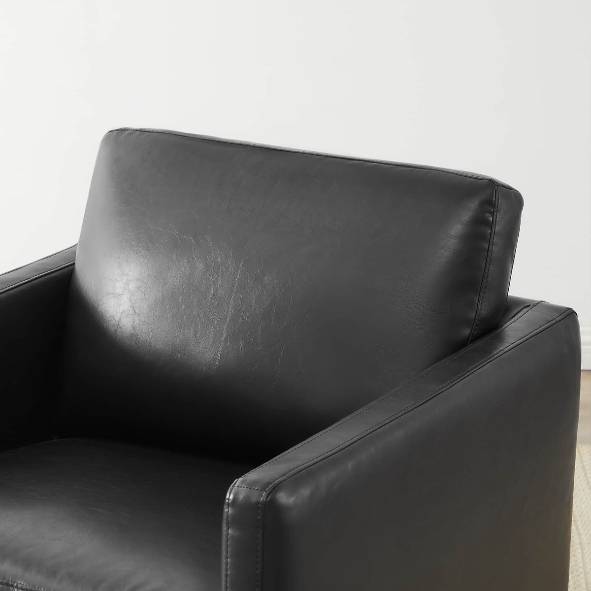 CHITA LIVING-Henry Swivel Accent Chair with Wood Base-Accent Chair-Faux Leather-Black-