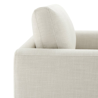 Close-up of light gray Keaton Armchair's side with plush backrest cushion - CHITA Living