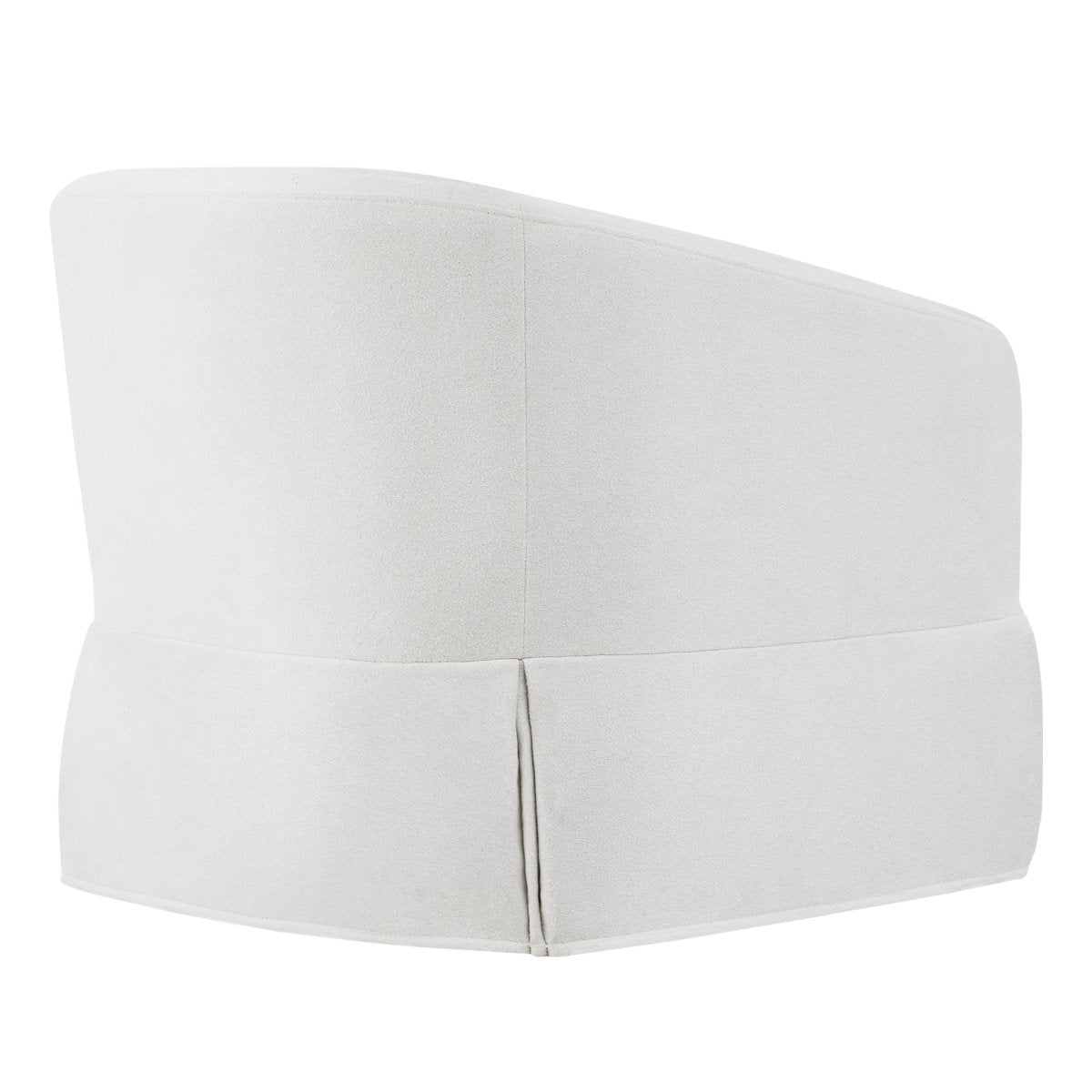 Side view of EllaGrace swivel armchair in soft white with kick-pleat detailing - CHITA Living