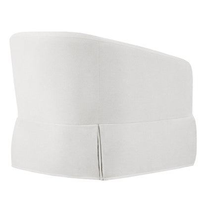 Side view of EllaGrace swivel armchair in soft white with kick-pleat detailing - CHITA Living