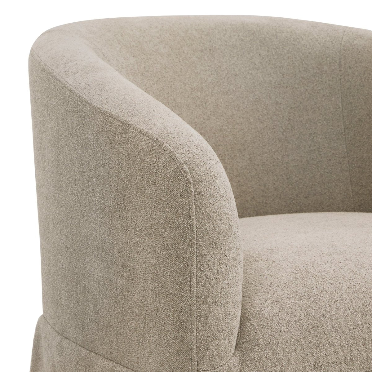 Soft beige EllaGrace swivel armchair featuring rounded design and textured fabric - CHITA Living