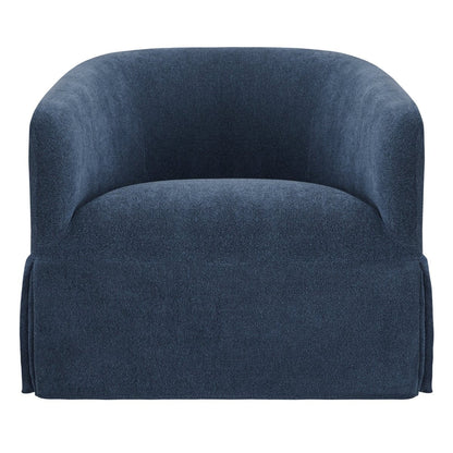 EllaGrace swivel armchair in navy blue with cozy rounded design and kick-pleat details - CHITA Living