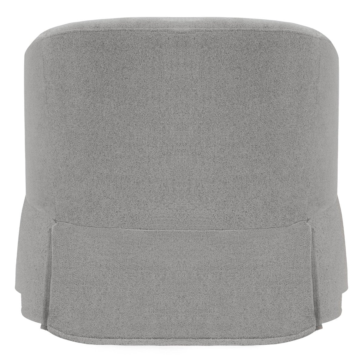 Soft gray EllaGrace swivel armchair back view featuring kick-pleat design - CHITA Living