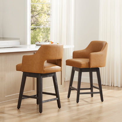 CHITA LIVING-Ava Swivel Counter Stool ( Set of 2 )-Counter Stools-Faux Leather-Cognac-