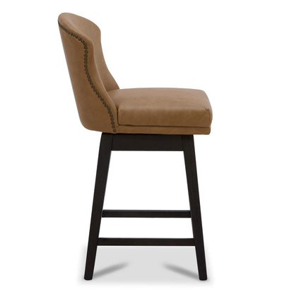 CHITA LIVING-Avery Swivel Counter Stool ( Set of 2)-Counter Stools-Faux Leather-Cognac-