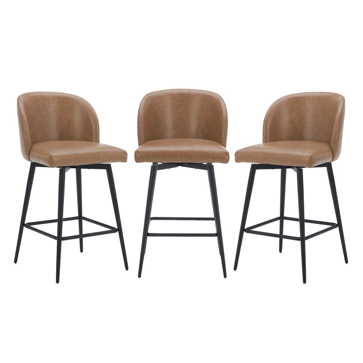 CHITA LIVING-Nova Swivel Counter Stool-Counter Stools-Faux Leather-Saddle Brown-Set of 3