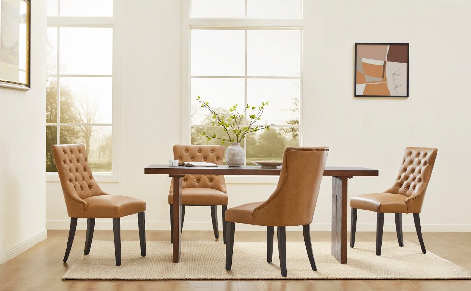 CHITA LIVING-Morgan Prime Tufted Dining Chair (Set of 2)-Dining Chairs-Faux Leather-Cognac-