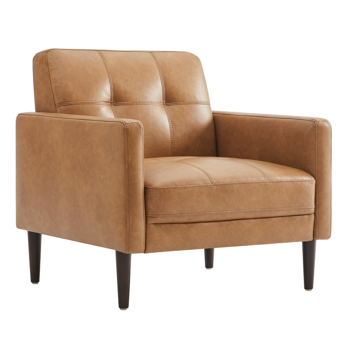CHITA LIVING-Lucas Mid-Century Accent Chair--Faux Leather-Cognac Brown-
