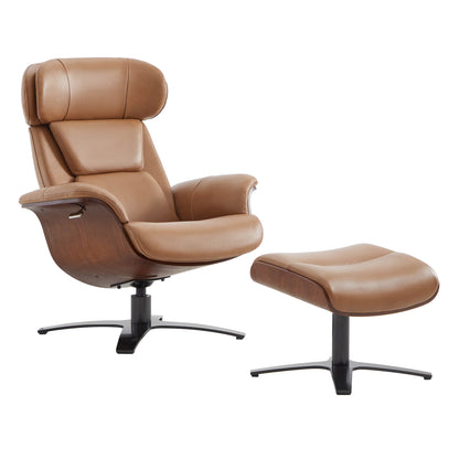 CHITA LIVING-Elvin Leather Recliner & Ottoman-Recliners-Genuine Top-grain Leather-Saddle Brown-