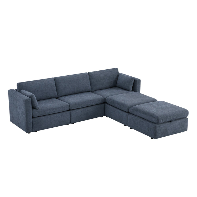 CHITA LIVING-Delaney 5-Piece Modular Sofa Chaise (112'')-Sofas-Fabric-Blue-