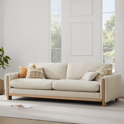 CHITA LIVING-Keaton Performance Fabric 3-Seater Sofa with Wood Base (99'')-Sofas-Performance Fabric with Wood Base-Linen-