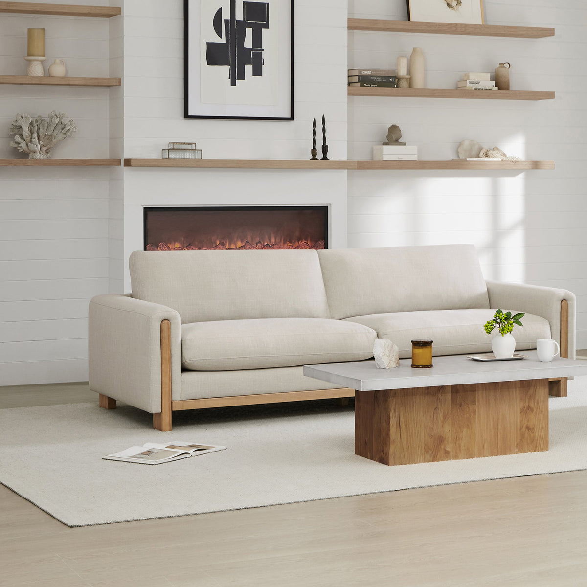 CHITA LIVING-Keaton Performance Fabric 3-Seater Sofa with Wood Base (99'')-Sofas-Performance Fabric with Wood Base-Linen-