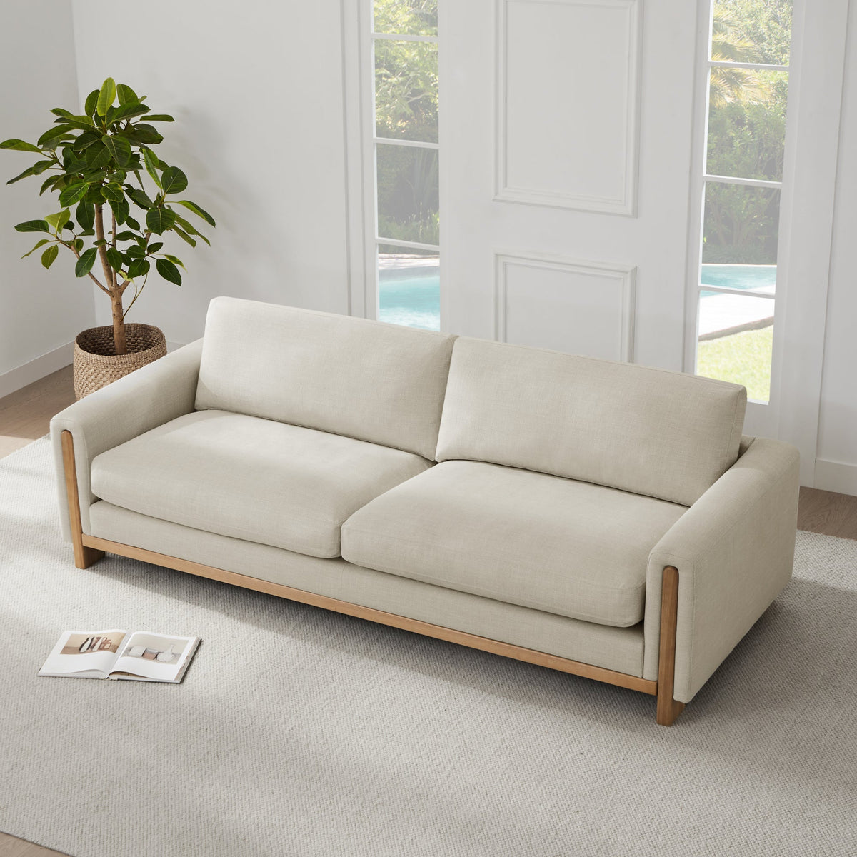 CHITA LIVING-Keaton Performance Fabric 3-Seater Sofa with Wood Base (99'')-Sofas-Performance Fabric with Wood Base-Linen-