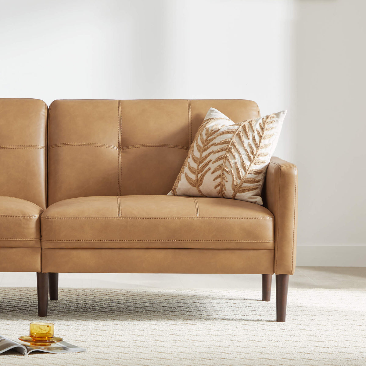 CHITA LIVING-Lucas Mid-Century Sofa (73")-Sofas-Faux Leather-Cognac Brown-