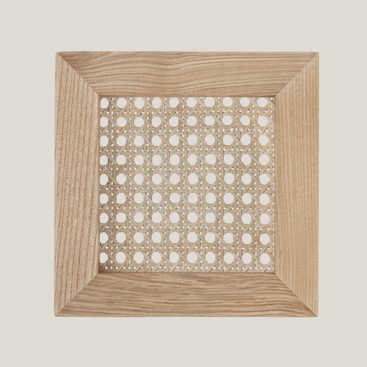 Julane wood sample featuring woven rattan panel and solid wood frame for eco-friendly decor - CHITA Living