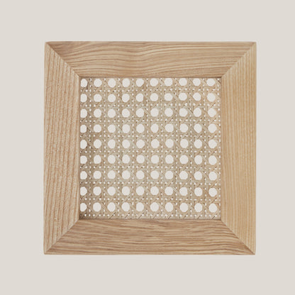Julane wood sample featuring woven rattan panel and solid wood frame for eco-friendly decor - CHITA Living
