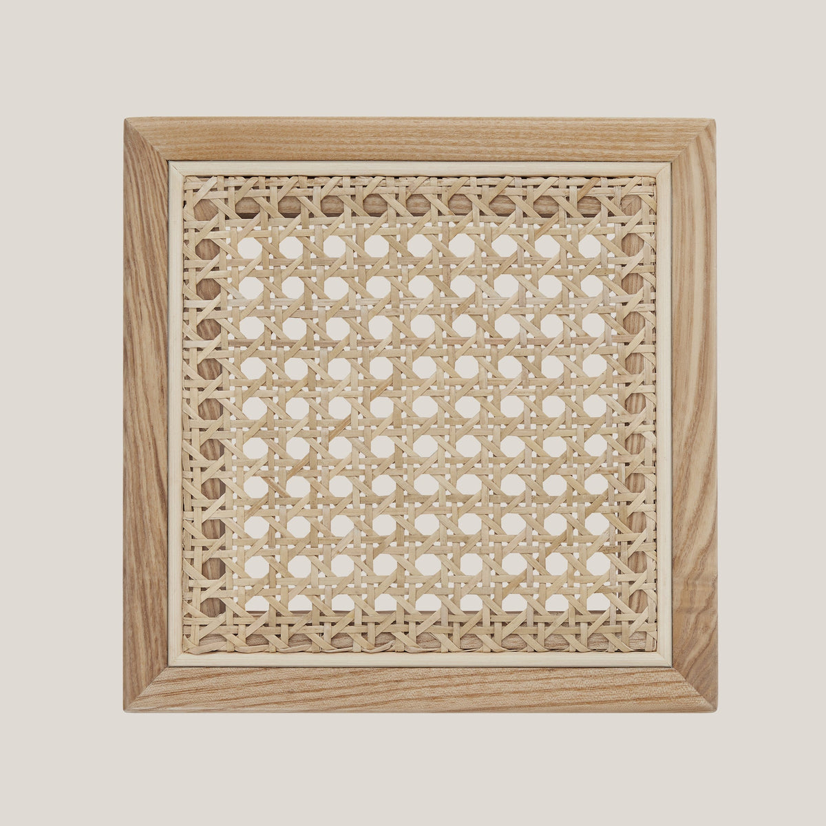 Julane wood sample with natural rattan panel highlighting quality craftsmanship - CHITA Living
